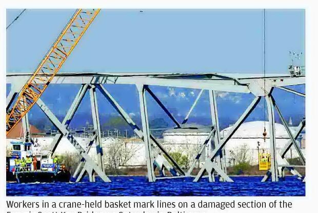 CREWS REMOVING COLLAPSED BRIDGE