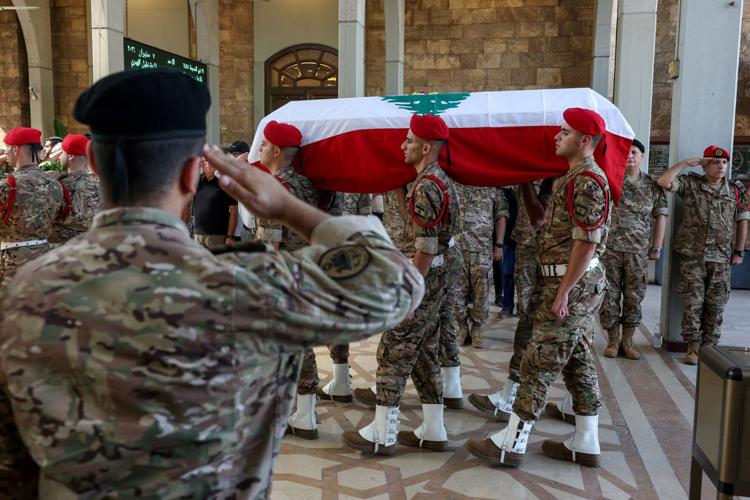 Funeral of Brigadier General Wissam Sabra, who was killed in an Israeli strike on Saturday, in Beirut