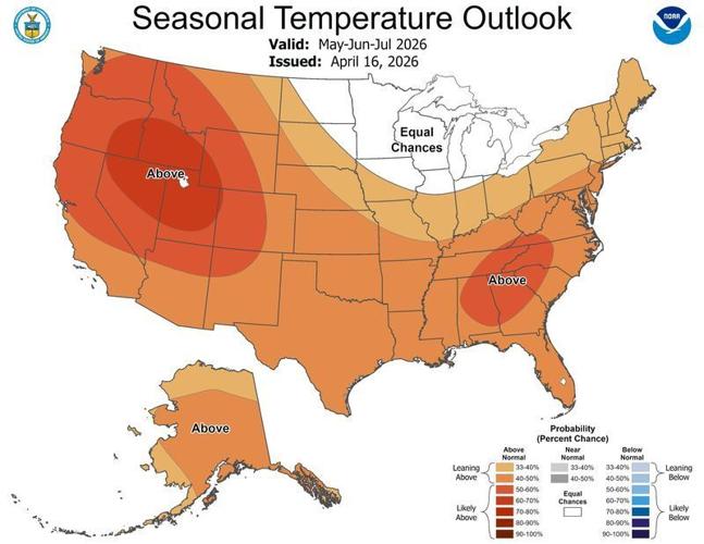 Seasonal temperature outlook for May-July 2026.