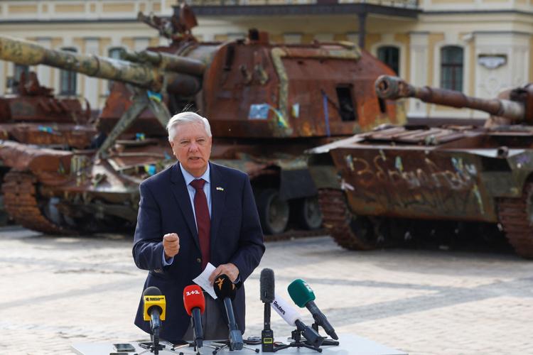 U.S. Senator Lindsey Graham (R-SC) speaks to the media in Kyiv