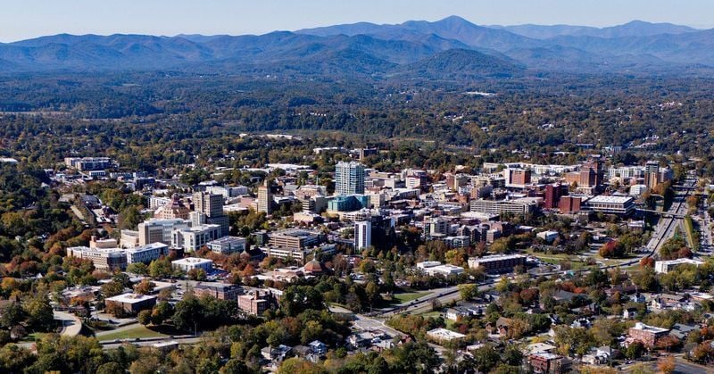 An aerial view of Asheville, Oct. 17, 2025.