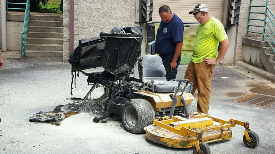 Mower catches fire at Health Department