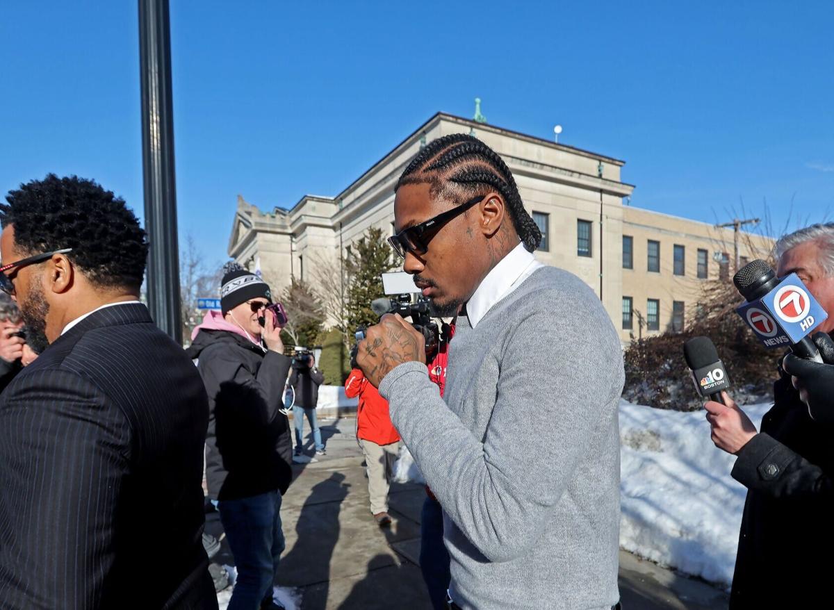 File photo of then-New England Patriot wide receiver Stefon Diggs leaves at Dedham District Court.