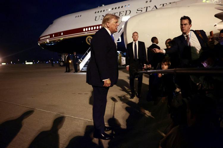 U.S. President Trump departs Los Angeles en route to Las Vegas, Nevada