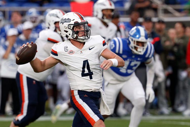 Virginia quarterback Chandler Morris looks to pass in the first half against Duke at Wallace Wade Stadium on Nov. 15, 2025, in Durham, North Carolina.