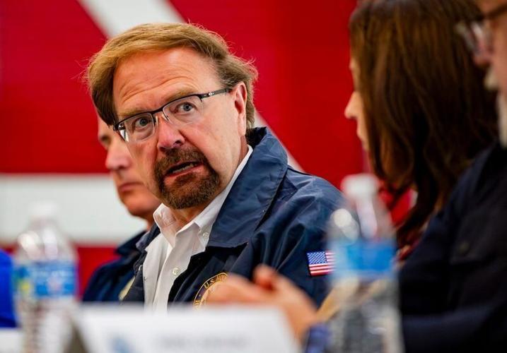 U.S. Rep. Chuck Edwards, R-N.C., speaks during a roundtable with U.S. Homeland Security Secretary Markwayne Mullin at the Chimney Rock Fire Department on April 7, 2026.