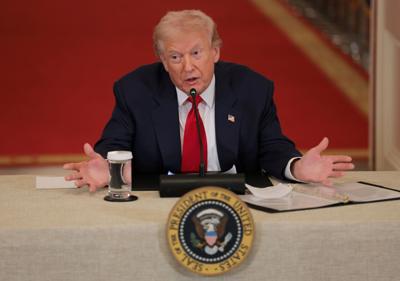 U.S. President Donald Trump speaks during a roundtable discussion on college sports in the East Room of the White House on March 6, 2026, in Washington, D.C..