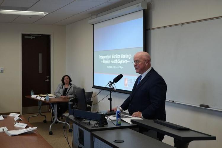 Affiliated Monitors Managing Director of State Monitoring Services Gerald Coyne speaks during a community meeting with Dogwood Health Trust at Western Carolina University at Biltmore Park in Asheville. March 10, 2026.