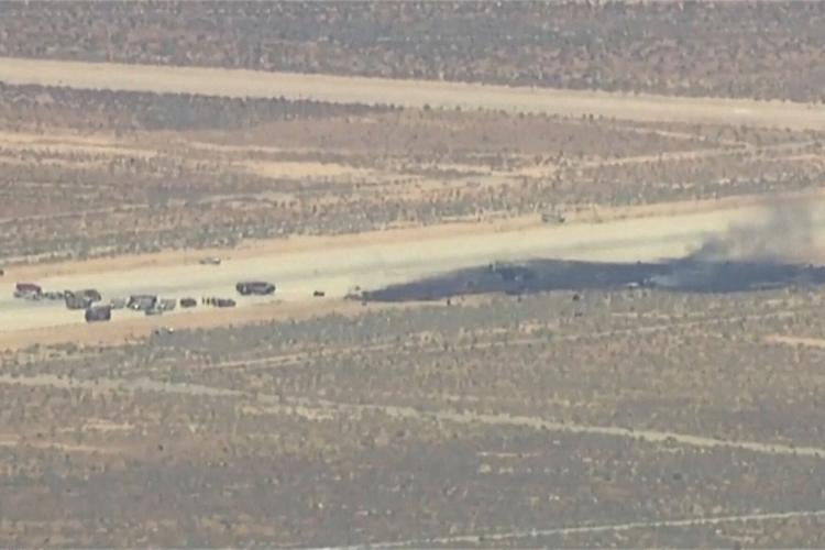 Smoke rises from Edwards Air Force Base after the crash of a U.S. Air Force B-52 bomber aircraft