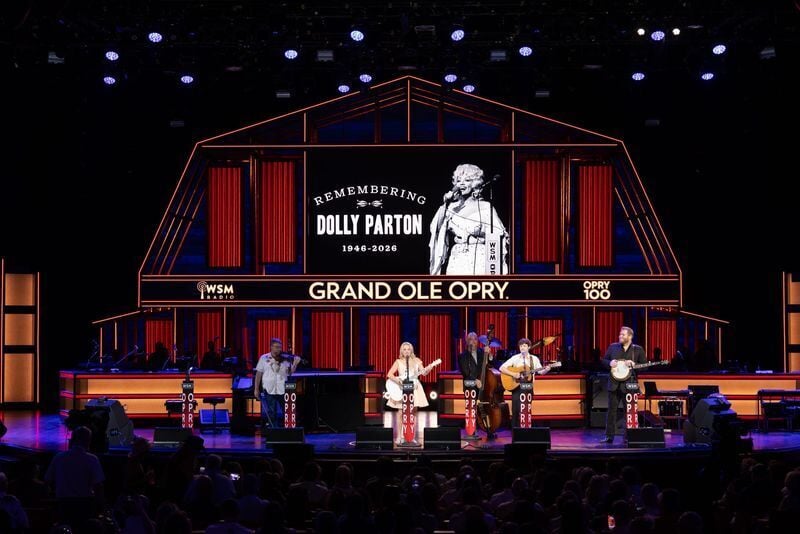 Rhonda Vincent performs "Coat of Many Colors" at the Grand Ole Opry in honor of Dolly Parton on Aug. 25, 2026.