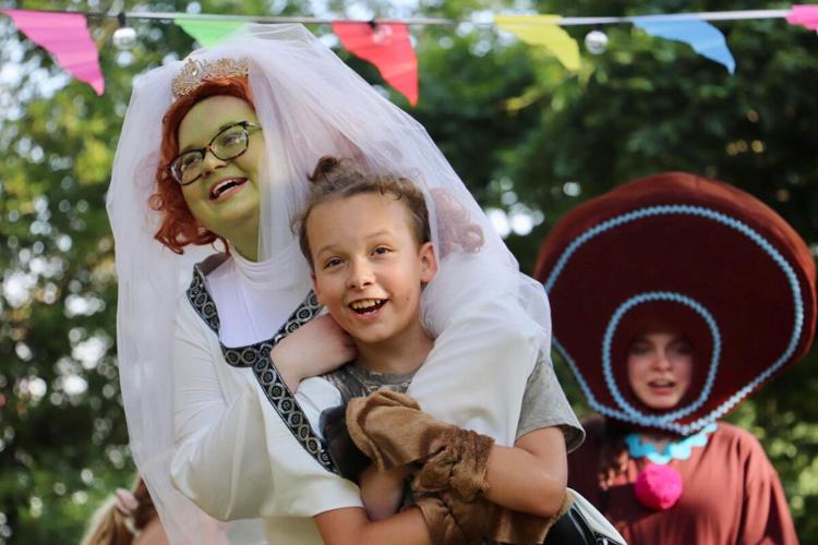 16 shrek Sarah Robinson as Fiona Jacob Denning as Donkey and Ashley Wylie as Gingy.jpg