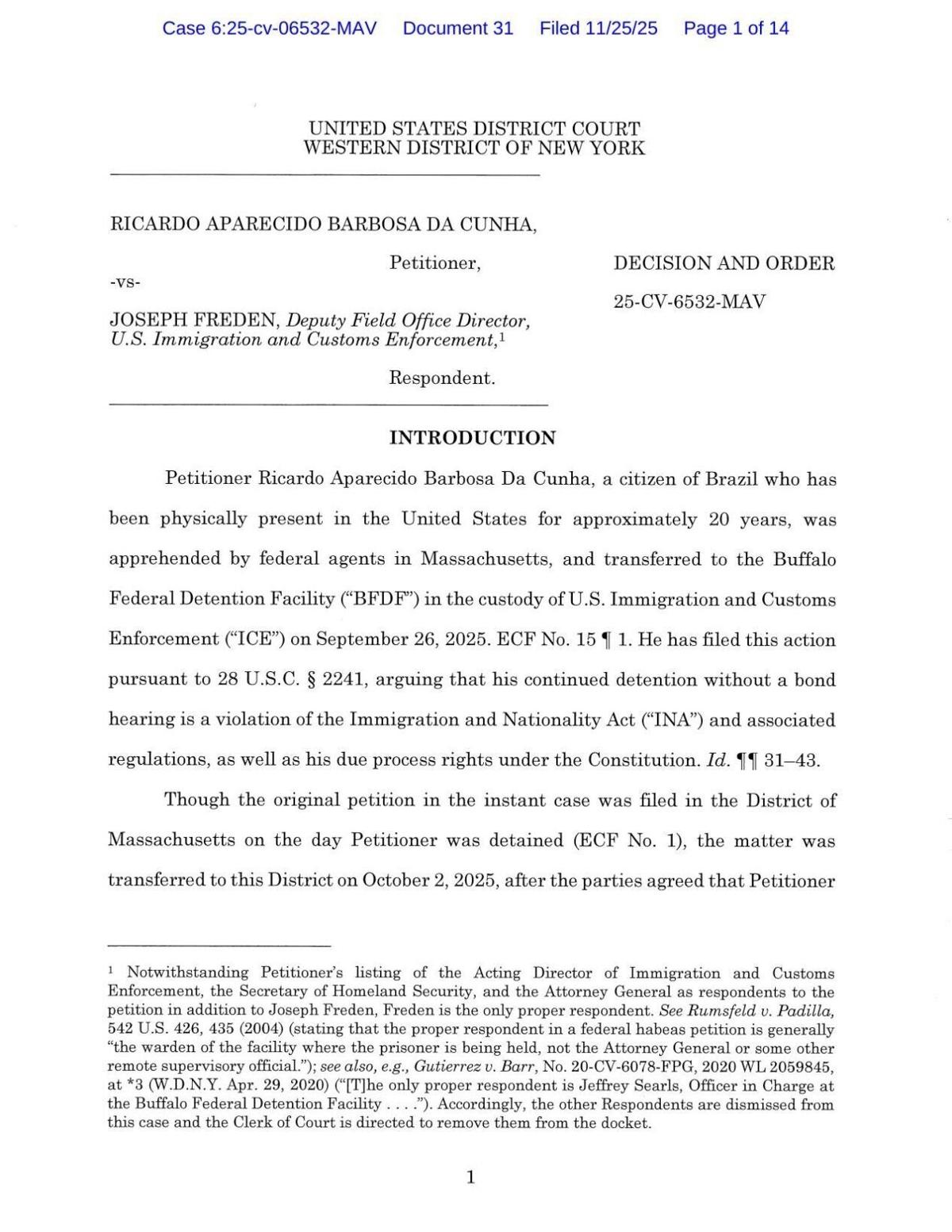 Vacca ruling on immigrant detention