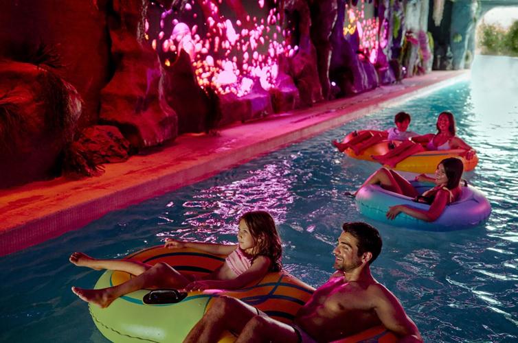 The Wandering River is a new feature with an immersive tunnel at Norwegian Cruise Line’ s Great Tides Waterpark on Great Stirrup Cay in the Bahamas.