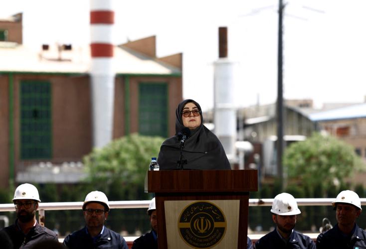 Iranian government spokesperson Fatemeh Mohajerani attends press conference at Tarasht power plant in Tehran
