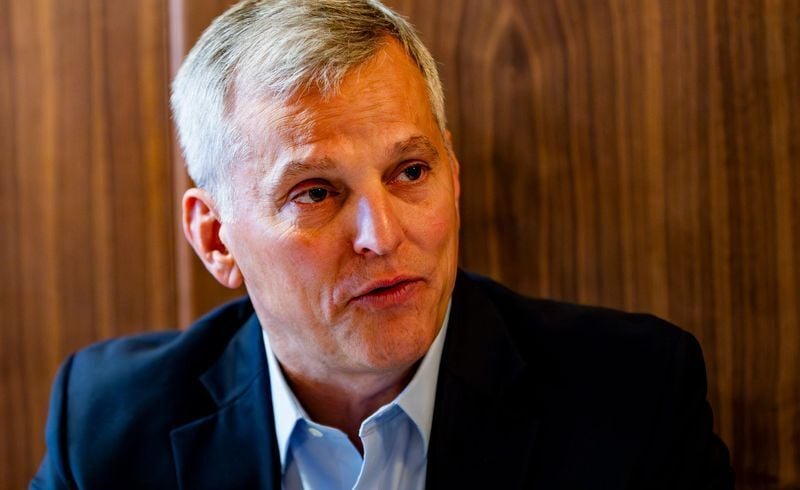 North Carolina Gov. Josh Stein listens during an interview at Rowan Coffee in downtown Asheville on July 14, 2026.