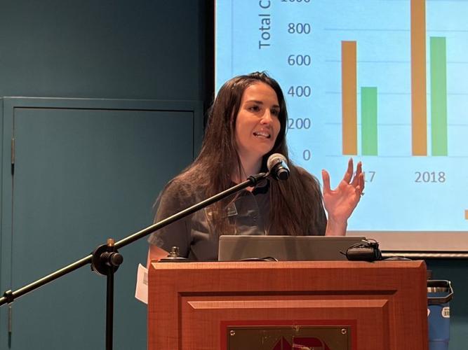 Ashley Hobbs addressed the public at a hearing in Asheville on Oct. 21.