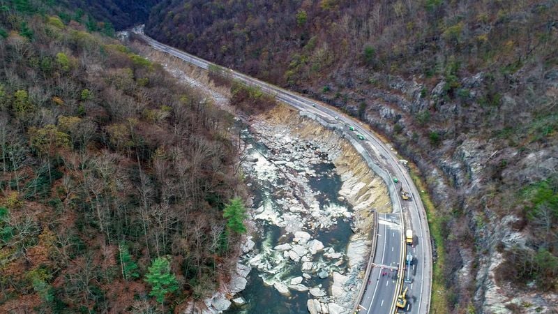Repairs in the Pigeon River Gorge area have begun on the eastbound lane of I-40 after water from Pigeon River damaged the interstate when Tropical Storm Helene came through Western North Carolina. Thursday, November 14, 2024