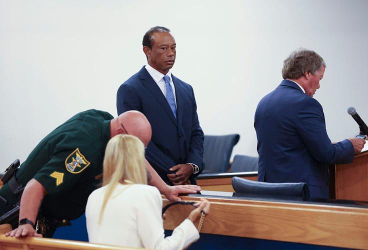 Tiger Woods appears in County Judge Darren Steele's courtroom for a change of plea hearing from an arrest in March, Sept. 2,