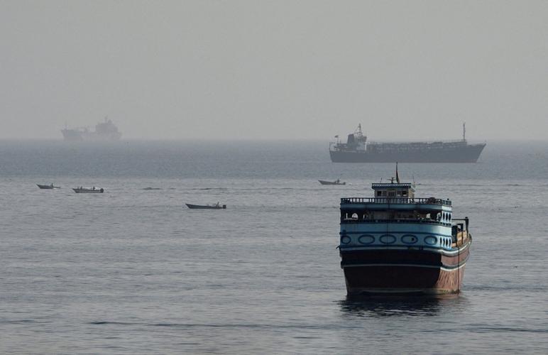 FILE PHOTO: Vessels in the Strait of Hormuz, as seen from Musandam