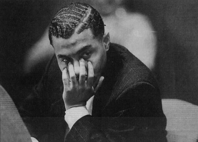 Tony Carruthers looks at spectators during his trial in April 1996. Carruthers represented himself after six past attorneys were dismissed from representing him