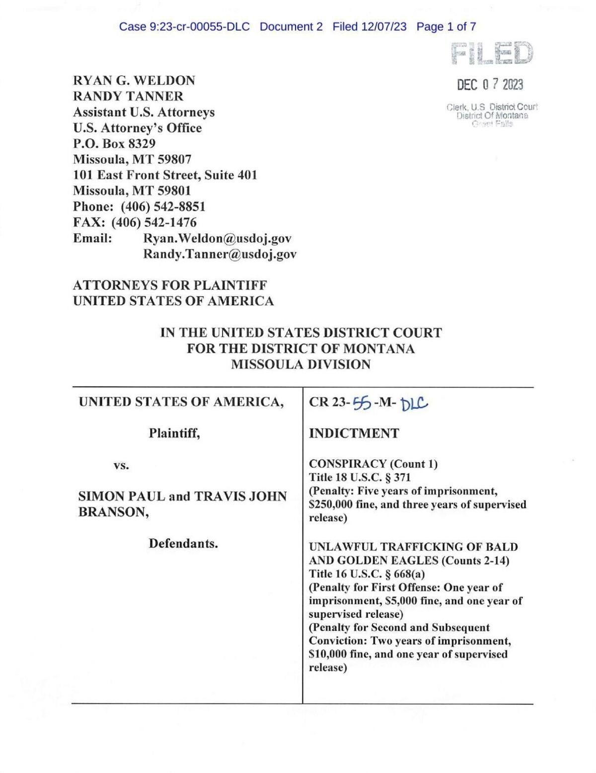 USA v. Simon Paul and Travis John Branson