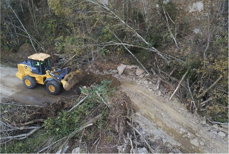 Photos provided by the National Park Service show landslide damage near milepost 348 along the Blue Ridge Parkway. Damage from Tropical Storm Helene is estimated to cost over $1 billion to repair.