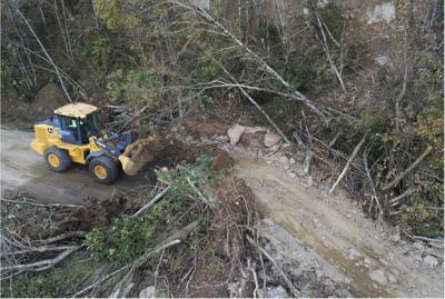 Photos provided by the National Park Service show landslide damage near milepost 348 along the Blue Ridge Parkway. Damage from Tropical Storm Helene is estimated to cost over $1 billion to repair.