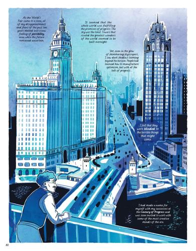 A page from the graphic novel“ A Total Work of Art: The Story of Edgar Miller” by Hannah Dykstra and Jeff Kruse, published in June 2026 by the Chicago- based Edgar Miller Legacy.