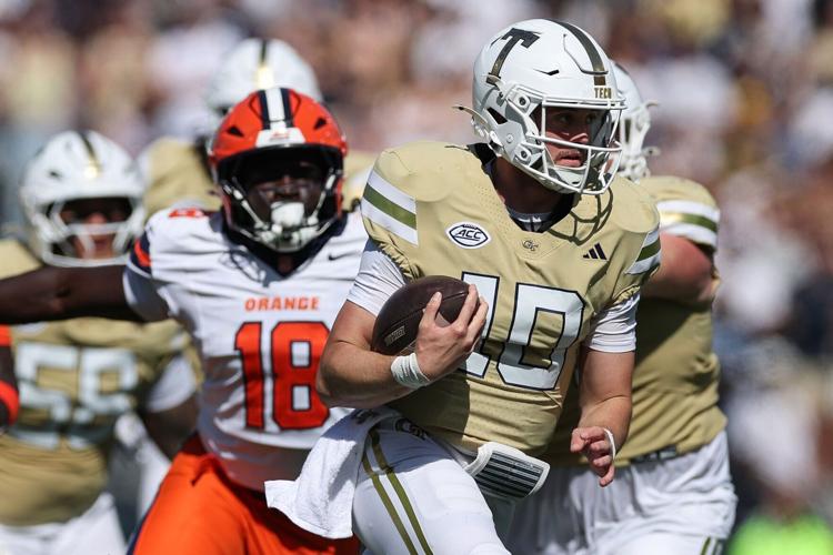 Georgia Tech's Haynes King runs the ball against Syracuse at Bobby Dodd Stadium on Oct. 25, 2025, in Atlanta.