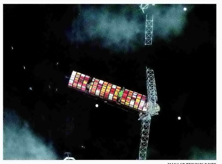 POWERLESS CARGO SHIP DESTROYS BRIDGE