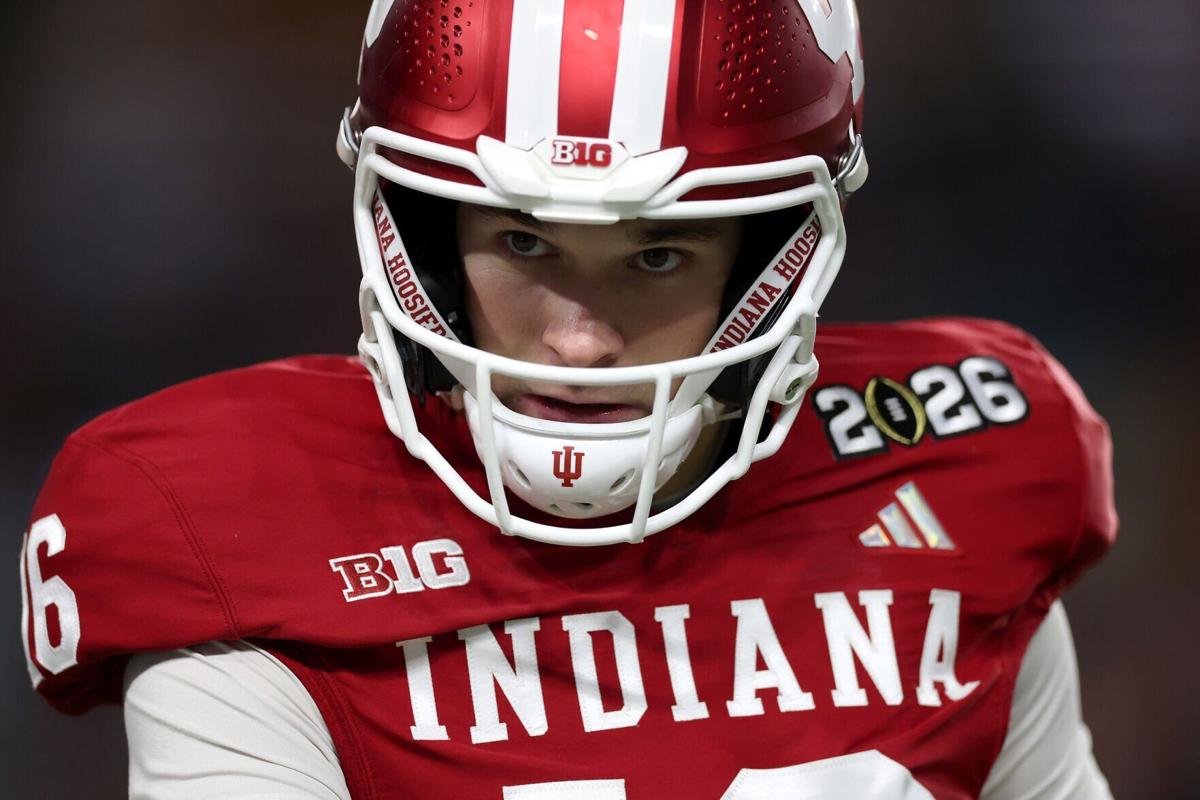 Alberto Mendoza of the Indiana Hoosiers looks on during the second half against the Miami Hurricanes in the 2026 College Football Playoff National Championship at Hard Rock Stadium on Monday, Jan. 19, 2026, in Miami Gardens, Florida.