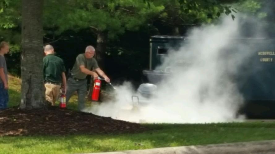 Mower catches fire at Health Department