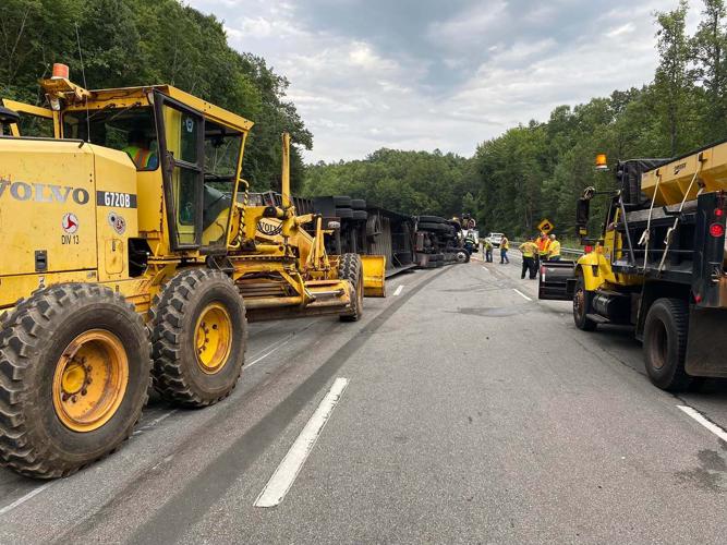 Overturned tractor-trailer causes wreck on Old Fort Mountain