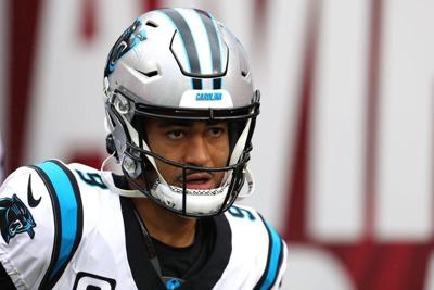 Jan 3, 2026; Tampa, Florida, USA; Carolina Panthers quarterback Bryce Young (9) runs on field before the game against the Tampa Bay Buccaneers at Raymond James Stadium. Mandatory Credit: Nathan Ray Seebeck-Imagn Images