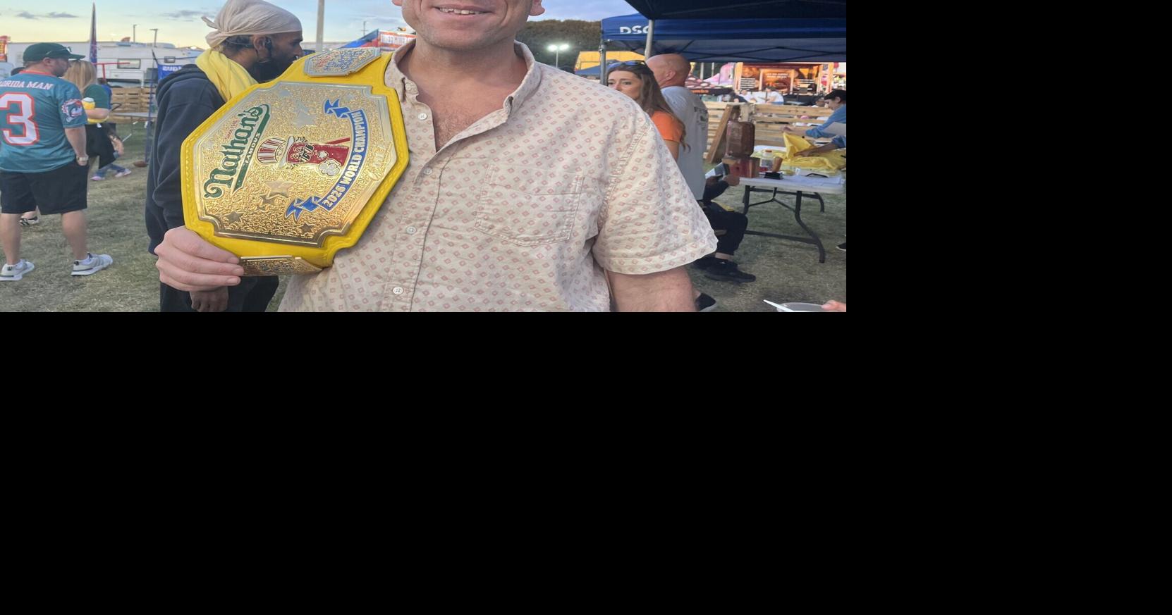 The GOAT of competitive eating wows fair crowd and dishes on whether he really likes hot dogs