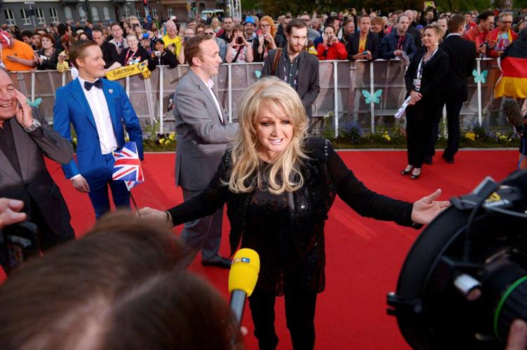 FILE PHOTO: Britain's Tyler, who shall compete with the song "believe in me", gestures on the red carpet during the opening party for the Eurovision Song Contest at the Opera Hall in Malmo