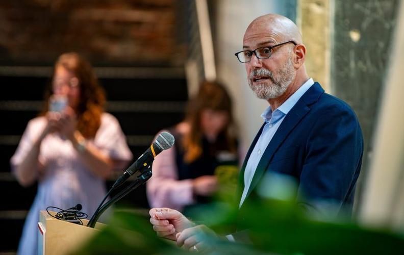 Etsy Executive Chair Josh Silverman speaks during the launch of the Craft Catalyst Initiative at the Center for Craft in Asheville on July 14, 2026.