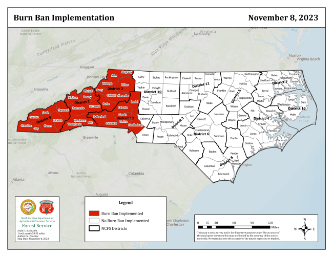 Burn ban issued for 16 more western NC counties