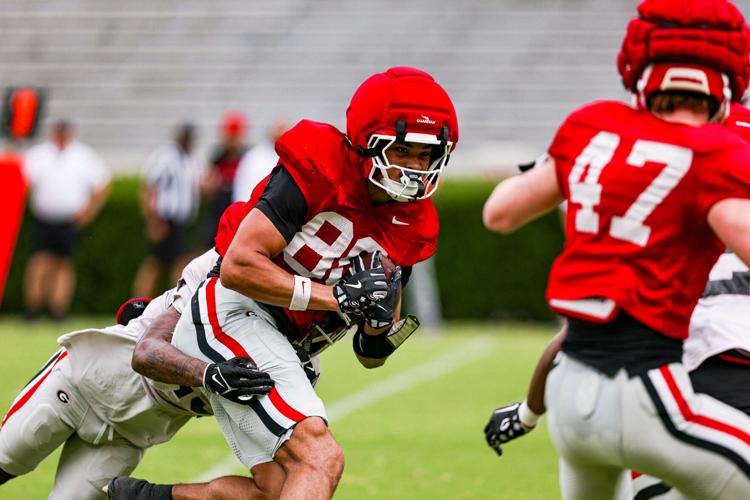 Georgia tight end Kaiden Prothro (80) during Georgia’s practice session on Dooley Field at Sanford Stadium in Athens, Ga., on Saturday, April 4, 2026. (Tony Walsh/UGAAA)