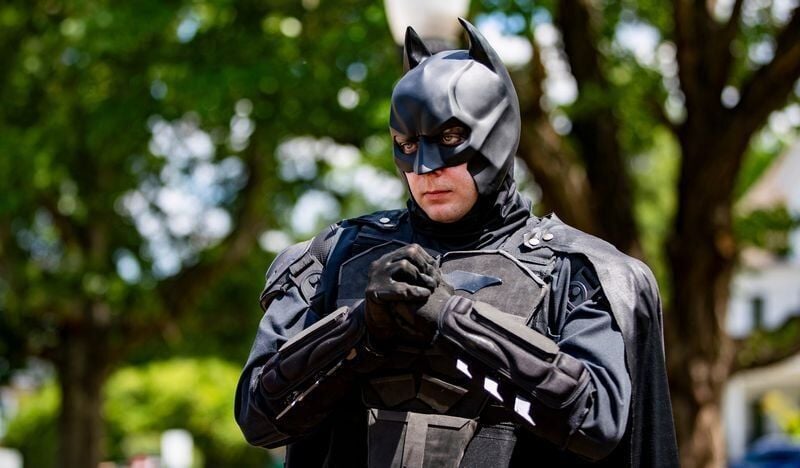 Burnsville Batman Samuel David Daniels poses for a portrait in Burnsville on July 9, 2026.