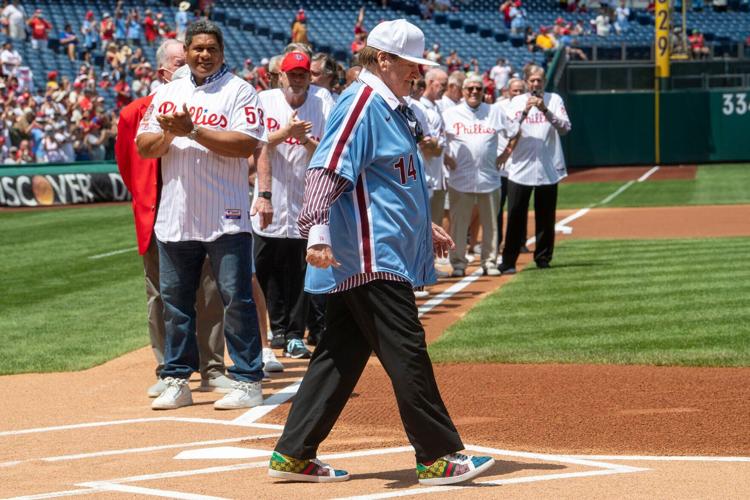 Pete Rose is introduced during Sunday's ceremony, Aug. 7, 2022, in Philadelphia.