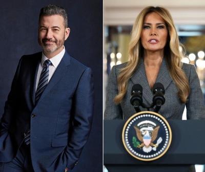 First lady Melania Trump, right, criticized Jimmy Kimmel for calling her an "expectant widow" on his show last week, prior to a shooting at the White House Correspondents' dinner.