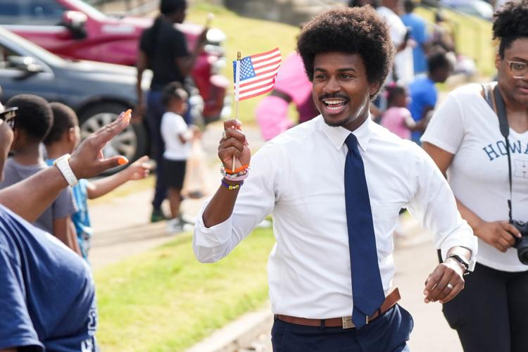State Rep. Justin Pearson greets attendees during the Southern Heritage Classic Parade in the Orange Mound neighborhood of Memphis, Tenn., on September 12, 2026.