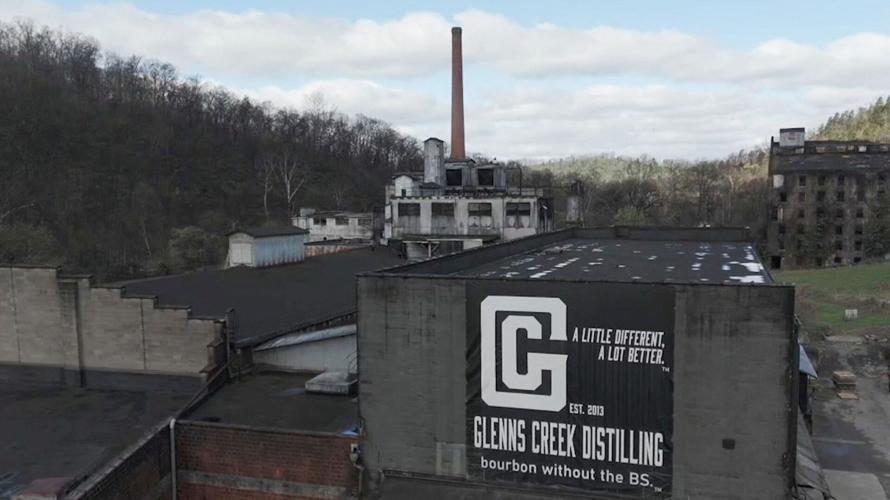 Drone screenshot of Glenn's Creek Distillery in Frankfort