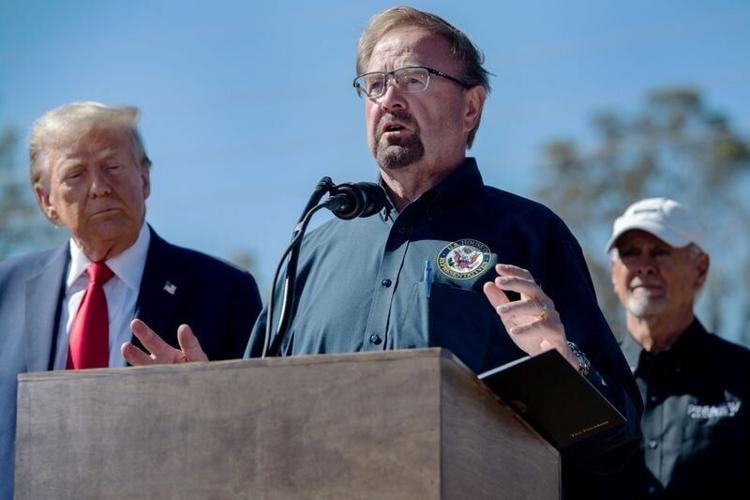 Rep. Chuck Edwards speaks at former President Donald Trump’s appearance in Swannanoa, October 21, 2024.