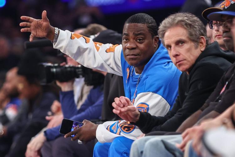 Tracy Morgan sits courtside with Ben Stiller during Game 5 of thethe 2026 NBA Playoffs series between the Philadelphia 76ers and New York Knicks at Madison Square Garden.