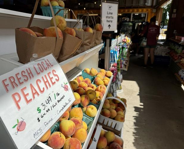 Peaches and loads of other local produce are sold at the Swamp Rabbit Cafe & Grocery in Greenville.