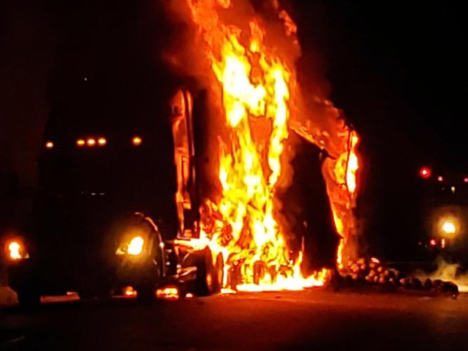 IMAGES: Truck carrying watermelons catches fire on I-40