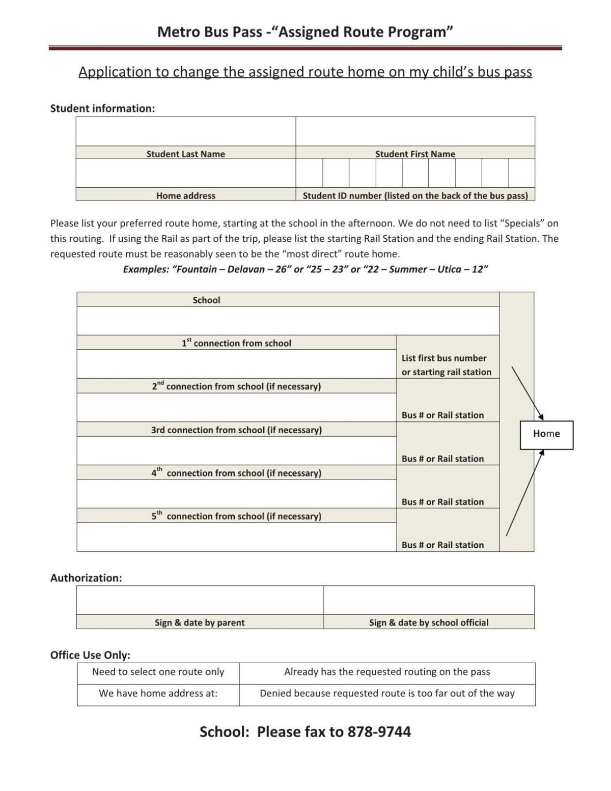 Request metro change form