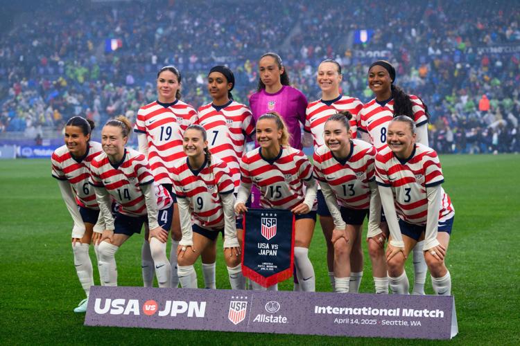 United States starting 11 poses for a photo before the game against Japan at Lumen Field on April 14, 2026.